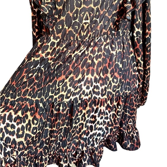 ASOS DESIGN Frill Front Long Sleeve Mini Smock Dress Leopard Print Size 12 - Picture 8 of 17